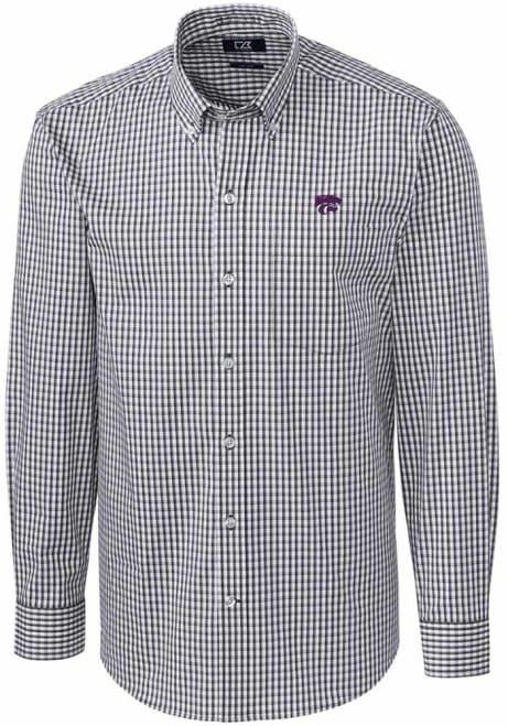 Mens K-State Wildcats Charcoal Cutter and Buck Easy Care Gingham Long Sleeve Dress Shirt