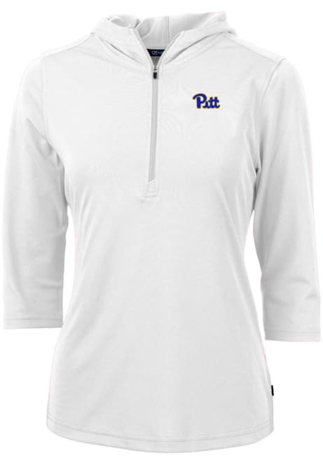 Womens Pitt Panthers White Cutter and Buck Virtue Eco Pique Hooded Sweatshirt