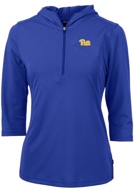 Womens Pitt Panthers Blue Cutter and Buck Virtue Eco Pique Hooded Sweatshirt