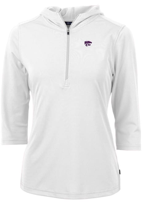 Womens K-State Wildcats White Cutter and Buck Virtue Eco Pique Hooded Sweatshirt