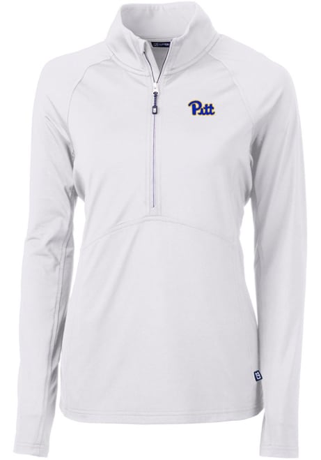 Womens Pitt Panthers White Cutter and Buck Adapt Eco Qtr Zip