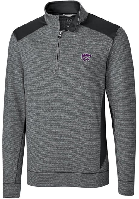 Mens K-State Wildcats Black Cutter and Buck Shoreline Colorblock Qtr Zip Pullover