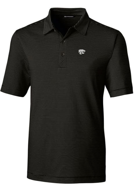 Mens K-State Wildcats Black Cutter and Buck Forge Pencil Stripe Short Sleeve Polo Shirt