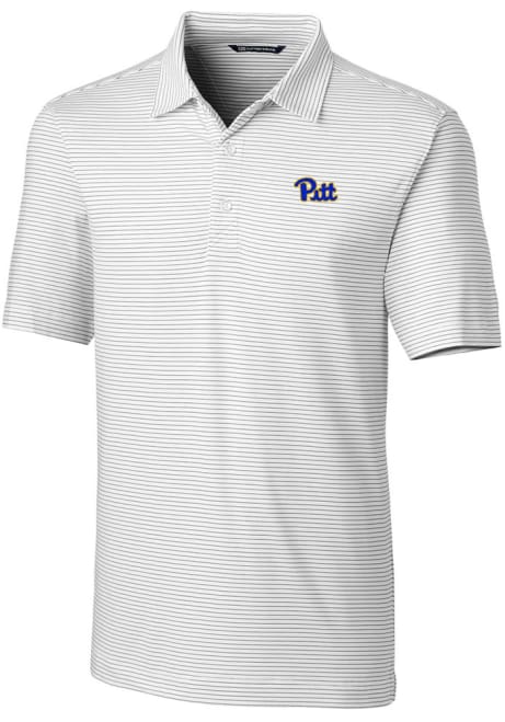 Mens Pitt Panthers White Cutter and Buck Forge Pencil Stripe Short Sleeve Polo Shirt