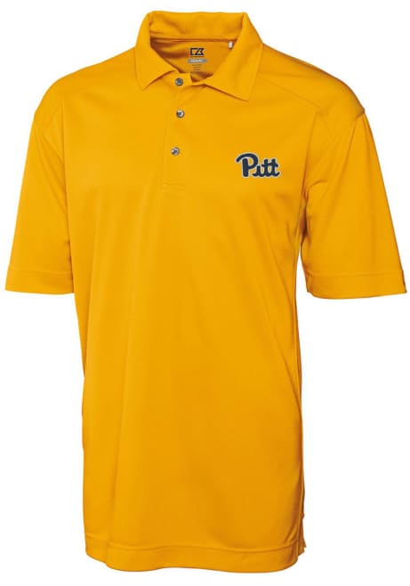 Mens Pitt Panthers Gold Cutter and Buck Genre Short Sleeve Polo Shirt