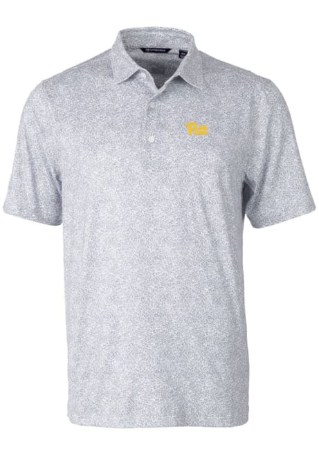 Mens Pitt Panthers Grey Cutter and Buck Pike Constellation Short Sleeve Polo Shirt