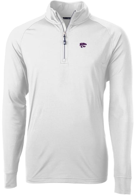 Mens K-State Wildcats White Cutter and Buck Adapt Eco Knit Qtr Zip Pullover