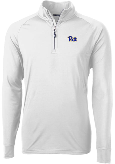 Mens Pitt Panthers White Cutter and Buck Adapt Eco Knit Qtr Zip Pullover