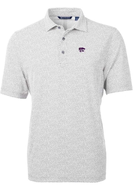 Mens K-State Wildcats Grey Cutter and Buck Virtue Eco Pique Botanical Short Sleeve Polo Shirt