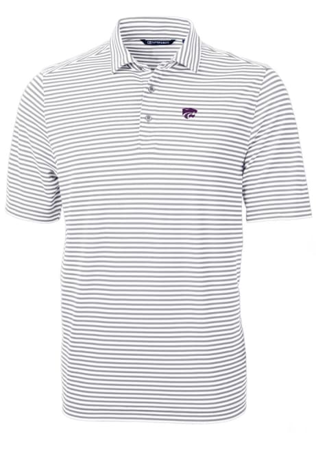 Mens K-State Wildcats Grey Cutter and Buck Virtue Eco Pique Stripe Short Sleeve Polo Shirt