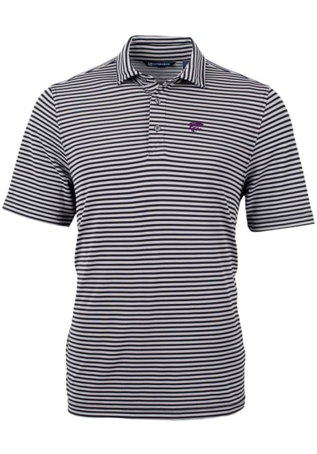 Mens K-State Wildcats Black Cutter and Buck Virtue Eco Pique Stripe Short Sleeve Polo Shirt