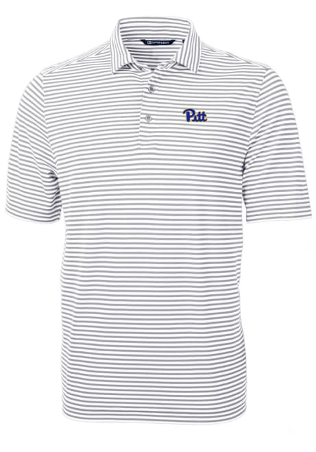 Mens Pitt Panthers Grey Cutter and Buck Virtue Eco Pique Stripe Short Sleeve Polo Shirt