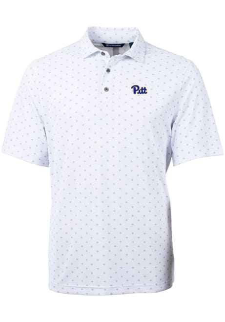 Mens Pitt Panthers White Cutter and Buck Virtue Eco Pique Tile Short Sleeve Polo Shirt