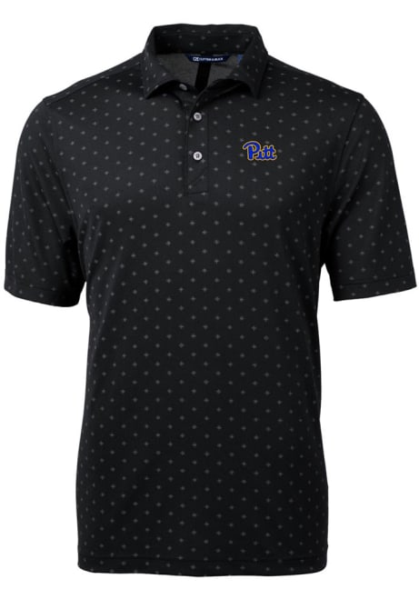Mens Pitt Panthers Black Cutter and Buck Virtue Eco Pique Tile Short Sleeve Polo Shirt