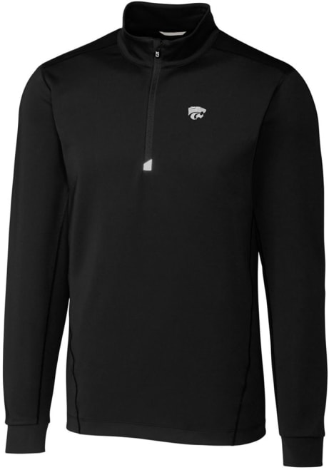 Mens K-State Wildcats Black Cutter and Buck Power Cat Traverse Stretch 1/4 Zip Pullover