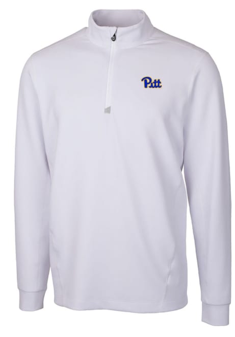 Mens Pitt Panthers White Cutter and Buck Traverse Stretch Qtr Zip Pullover