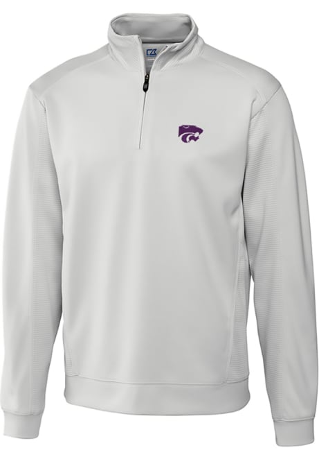 Mens K-State Wildcats White Cutter and Buck Edge Qtr Zip Pullover