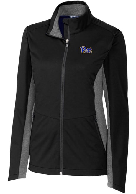 Womens Pitt Panthers Black Cutter and Buck Navigate Softshell Light Weight Jacket