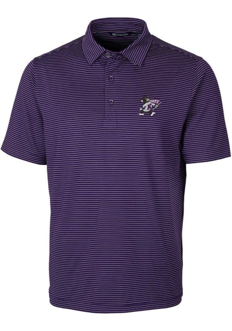 Mens K-State Wildcats Purple Cutter and Buck Forge Pencil Stripe Willie Short Sleeve Polo Shirt