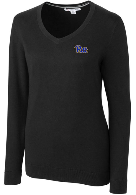 Womens Pitt Panthers Black Cutter and Buck Lakemont Long Sleeve Sweater