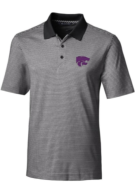 Mens K-State Wildcats Black Cutter and Buck Forge Tonal Stripe Short Sleeve Polo Shirt