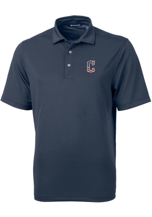 Cutter and Buck Cleveland Guardians Navy Blue Stars and Stripes Virtue Eco Pique Big and Tall Po..