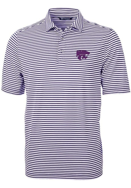 Mens K-State Wildcats Purple Cutter and Buck Virtue Eco Pique Stripe Short Sleeve Polo Shirt