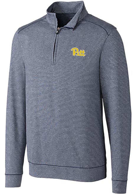 Mens Pitt Panthers Navy Blue Cutter and Buck Shoreline Qtr Zip Pullover