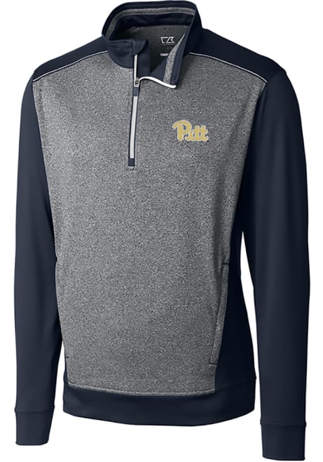 Mens Pitt Panthers Navy Blue Cutter and Buck Replay Qtr Zip Pullover