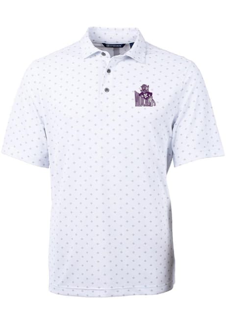 Mens K-State Wildcats White Cutter and Buck Virtue Tile Print Short Sleeve Polo Shirt