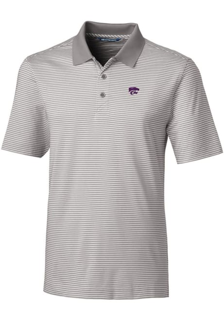 Mens K-State Wildcats Grey Cutter and Buck Forge Tonal Stripe Stretch Big and Tall Polos Shirt