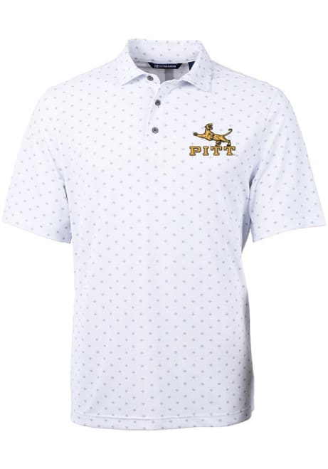 Mens Pitt Panthers White Cutter and Buck Virtue Tile Print Short Sleeve Polo Shirt