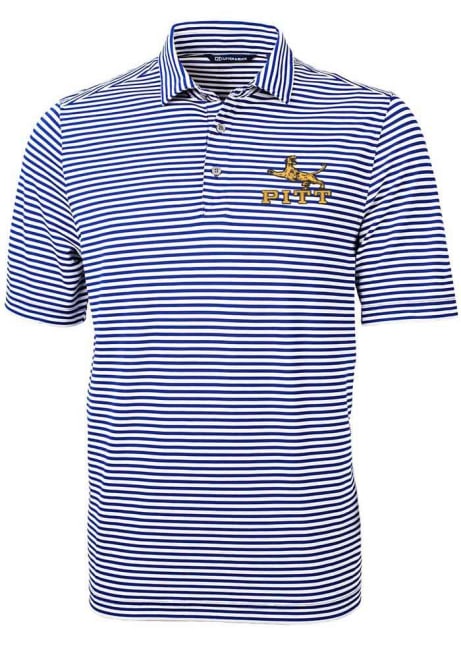 Mens Pitt Panthers Blue Cutter and Buck Virtue Stripe Short Sleeve Polo Shirt