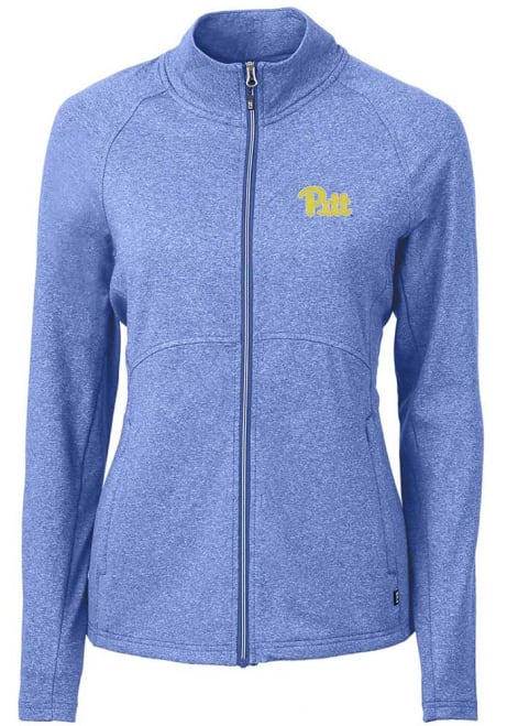 Womens Pitt Panthers Blue Cutter and Buck Adapt Heathered Full Zip Medium Weight Jacket