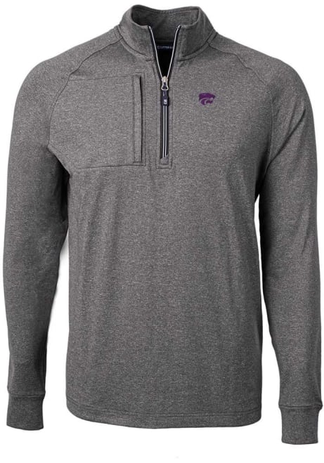 Mens K-State Wildcats Black Cutter and Buck Adapt Eco Knit 1/4 Zip Pullover