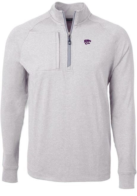 Mens K-State Wildcats Grey Cutter and Buck Adapt Eco Knit 1/4 Zip Pullover