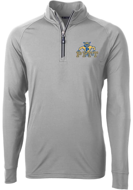 Mens Pitt Panthers Grey Cutter and Buck Adapt Stretch Qtr Zip Pullover