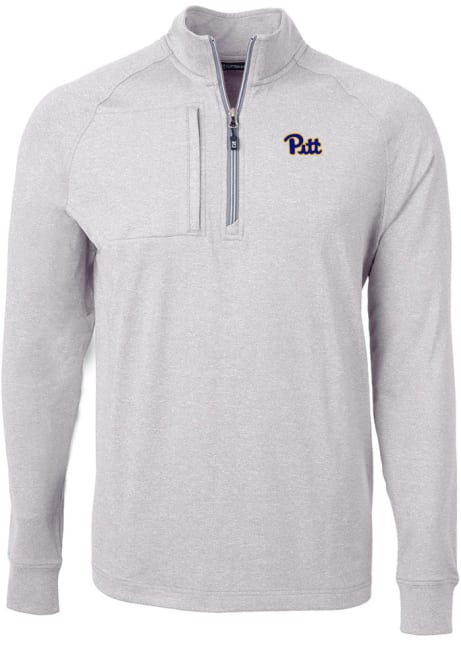 Mens Pitt Panthers Grey Cutter and Buck Adapt Eco Knit BT Qtr Zip