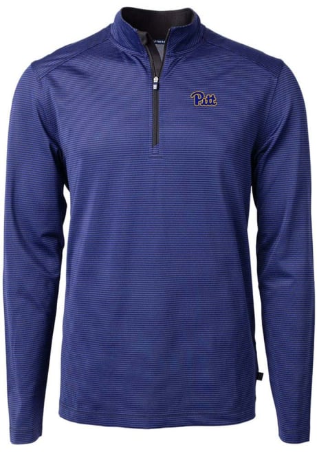 Mens Pitt Panthers Blue Cutter and Buck Virtue Eco Pique Stripe Qtr Zip