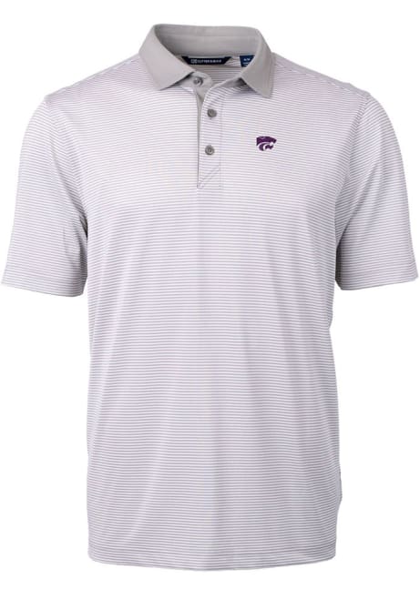 Mens K-State Wildcats Grey Cutter and Buck Virtue Eco Pique Micro Stripe Big and Tall Polos Shirt