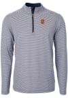 Main image for Cutter and Buck Syracuse Orange Mens Navy Blue Virtue Eco Pique Micro Stripe Long Sleeve 1/4 Zip..