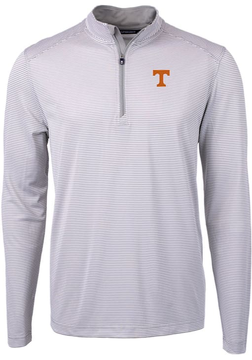 Cutter and Buck Tennessee Volunteers Mens Grey Virtue Eco Pique Micro Stripe Long Sleeve Qtr Zip P..