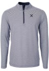Main image for Cutter and Buck Xavier Musketeers Mens Navy Blue Virtue Eco Pique Micro Stripe Long Sleeve 1/4 Z..