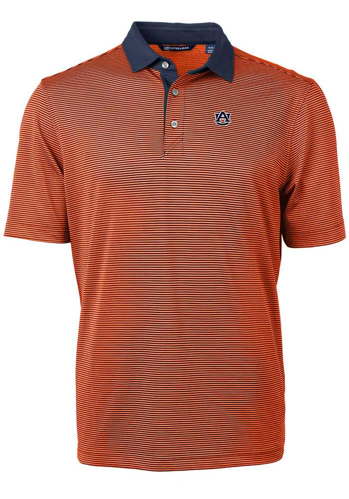 Cutter and Buck Auburn Tigers Mens Orange Virtue Eco Pique Micro Stripe Short Sleeve Polo