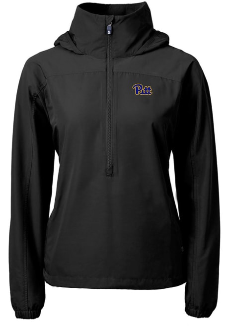 Womens Pitt Panthers Black Cutter and Buck Charter Eco Long Sleeve Pullover