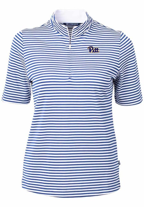 Womens Pitt Panthers Blue Cutter and Buck Virtue Eco Pique Stripe Short Sleeve Polo Shirt