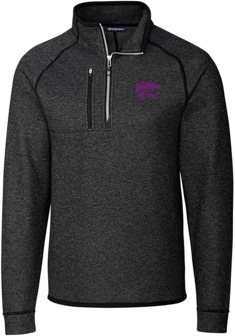 Mens K-State Wildcats Grey Cutter and Buck Mainsail 1/4 Zip Pullover