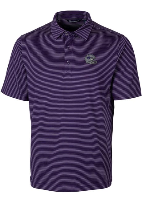 Mens K-State Wildcats Purple Cutter and Buck Forge Pencil Stripe Helmet Short Sleeve Polo Shirt