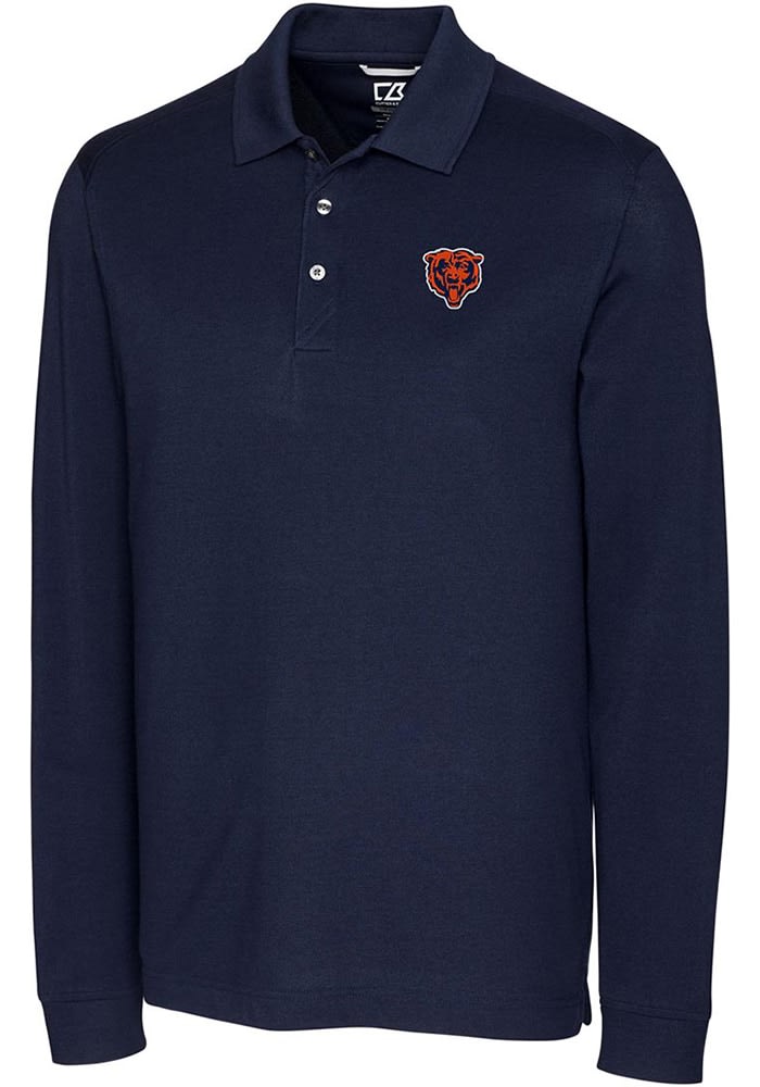 Chicago Bears Cutter and Buck NAVY Historic Advantage Long Sleeve Polo