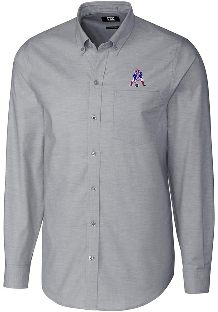 Cutter and Buck New England Patriots Mens Charcoal Historic Stretch Oxford Long Sleeve Dress Shirt